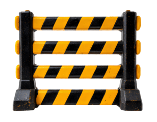 Black and yellow construction road barrier, isolated on a transparent background, PNG