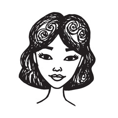 Beautiful Woman Doodle Black and White Illustration Fashion Girl Portrait Line Art Sketch Vector