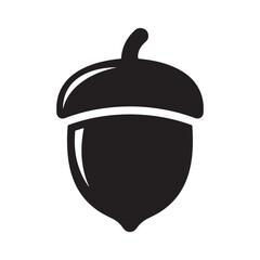 Black Acorn Silhouette Icon Isolated on White Background