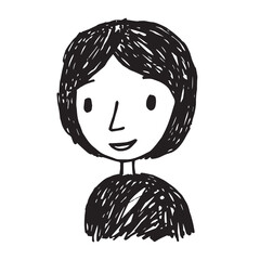 Beautiful Woman Doodle Black and White Illustration Fashion Girl Portrait Line Art Sketch Vector