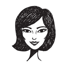Beautiful Woman Doodle Black and White Illustration Fashion Girl Portrait Line Art Sketch Vector