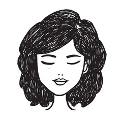 Beautiful Woman Doodle Black and White Illustration Fashion Girl Portrait Line Art Sketch Vector