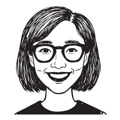 Beautiful Woman Doodle Black and White Illustration Fashion Girl Portrait Line Art Sketch Vector