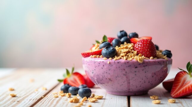 Pastel Swirl: A Vibrant Smoothie Bowl in Natural Light with Inspirational Copy Space