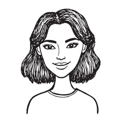 Beautiful Woman Doodle Black and White Illustration Fashion Girl Portrait Line Art Sketch Vector