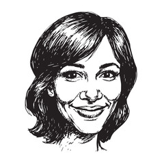 Beautiful Woman Doodle Black and White Illustration Fashion Girl Portrait Line Art Sketch Vector