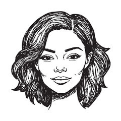 Beautiful Woman Doodle Black and White Illustration Fashion Girl Portrait Line Art Sketch Vector