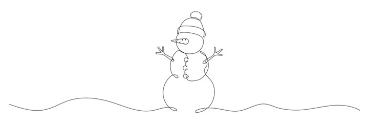 Continuous line drawing of snowman. Editable stroke. Vector illustration