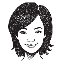 Beautiful Woman Doodle Black and White Illustration Fashion Girl Portrait Line Art Sketch Vector