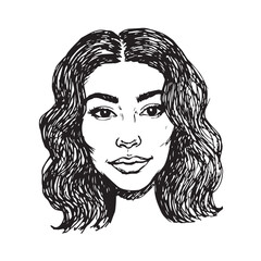 Beautiful Woman Doodle Black and White Illustration Fashion Girl Portrait Line Art Sketch Vector