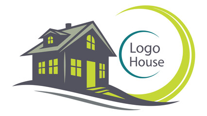 Fototapeta premium Modern house logo with abstract swoosh design