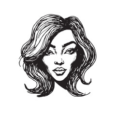 Beautiful Woman Doodle Black and White Illustration Fashion Girl Portrait Line Art Sketch Vector