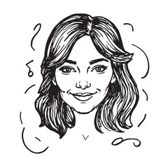 Beautiful Woman Doodle Black and White Illustration Fashion Girl Portrait Line Art Sketch Vector