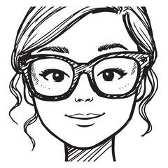 Beautiful Woman Doodle Black and White Illustration Fashion Girl Portrait Line Art Sketch Vector