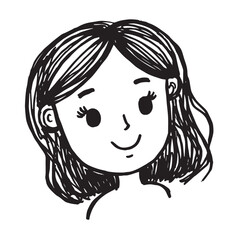 Beautiful Woman Doodle Black and White Illustration Fashion Girl Portrait Line Art Sketch Vector