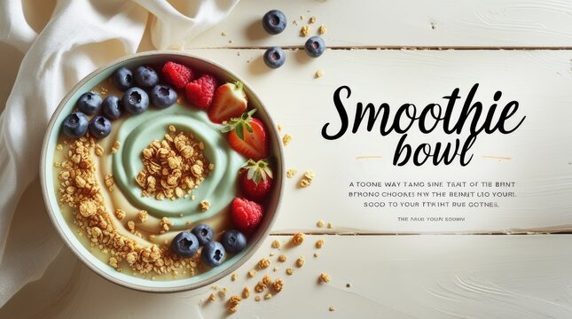 Pastel Swirl: A Vibrant Smoothie Bowl in Natural Light with Inspirational Copy Space