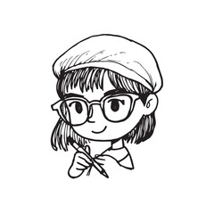 Beautiful Woman Doodle Black and White Illustration Fashion Girl Portrait Line Art Sketch Vector