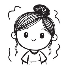 Beautiful Woman Doodle Black and White Illustration Fashion Girl Portrait Line Art Sketch Vector