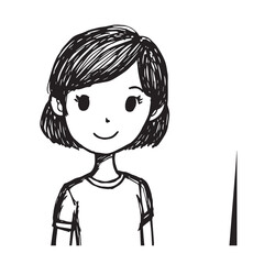 Beautiful Woman Doodle Black and White Illustration Fashion Girl Portrait Line Art Sketch Vector