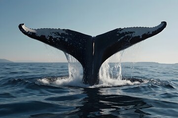 Obraz premium Humpback Whale Tail Fluke Rising from Ocean Water in Natural Setting