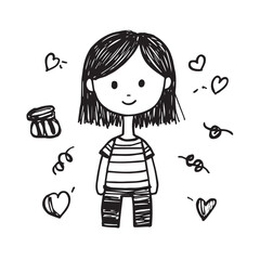Beautiful Woman Doodle Black and White Illustration Fashion Girl Portrait Line Art Sketch Vector