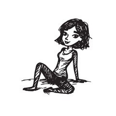 Beautiful Woman Doodle Black and White Illustration Fashion Girl Portrait Line Art Sketch Vector