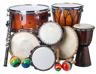 Colorful Collection of Musical Instruments on Table, Transparent PNG