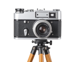 Vintage Film Camera on Tripod, Transparent PNG