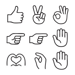 Hand Gestures and Communication Line Icon Set