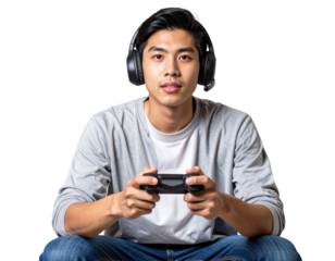  Gamer Holding Game Controller, Intense Focus, Transparent PNG