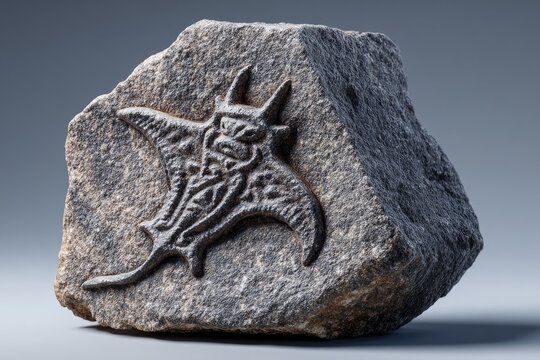 Carved stingray fossil on stone