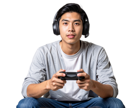  Gamer Holding Game Controller, Intense Focus, Transparent PNG