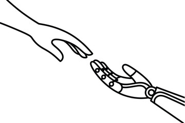 Human and robot hands reaching out in connection