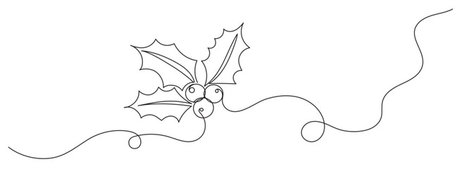 Christmas holly. Christmas decoration. Continuous editable line drawing © dariachekman