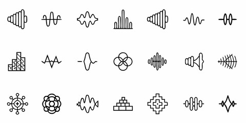 Sleek sound waves and signal icons for modern tech design and music production visual elements