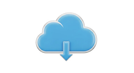 A light blue cloud with a silver border and a blue arrow pointing down on a white background ai generated