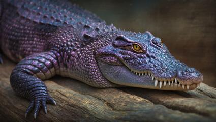 A Blue refined crocodile with an open jaw, poised and ready for its meal.