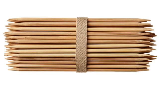 A uniform pack of bamboo skewers with parallel arrangement and clean-cut edges, isolated on transparent background.
