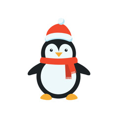 Christmas penguin. Flat style icon.