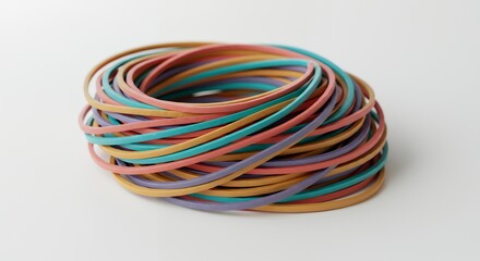 Colorful Rubber Bands Stacked on White Background