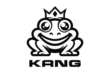 Cheerful Black Frog with Crown, Cartoon Style on White Background Icon
