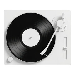 Obraz premium Vintage white turntable with black vinyl record playing music