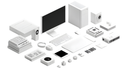 Modern tech gadgets offer sleek digital solutions for a connected lifestyle and seamless workflow isolated on white background