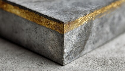 Close-up of a gray concrete block with a golden strip