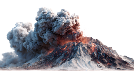 Dramatic volcano erupting with lava and smoke, showcasing nature's raw power and geological forces isolated on white background