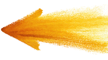 A yellow paintbrush arrow with bold textured stroke, warm gradient, and soft bristle edges, isolated on transparent background.