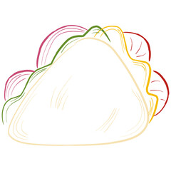 Minimalist taco illustration, colorful line art sandwich with vegetables and abstract food design