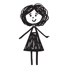 Beautiful Woman Doodle Black and White Illustration Fashion Girl Portrait Line Art Sketch Vector