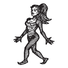 Beautiful Woman Doodle Black and White Illustration Fashion Girl Portrait Line Art Sketch Vector