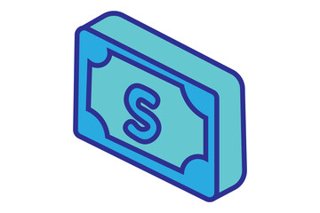 The front surface of the money is a light, aqua blue, with a prominent currency symbol—an 'S' with a vertical line through it, representing a dollar sign—drawn in a darker blue